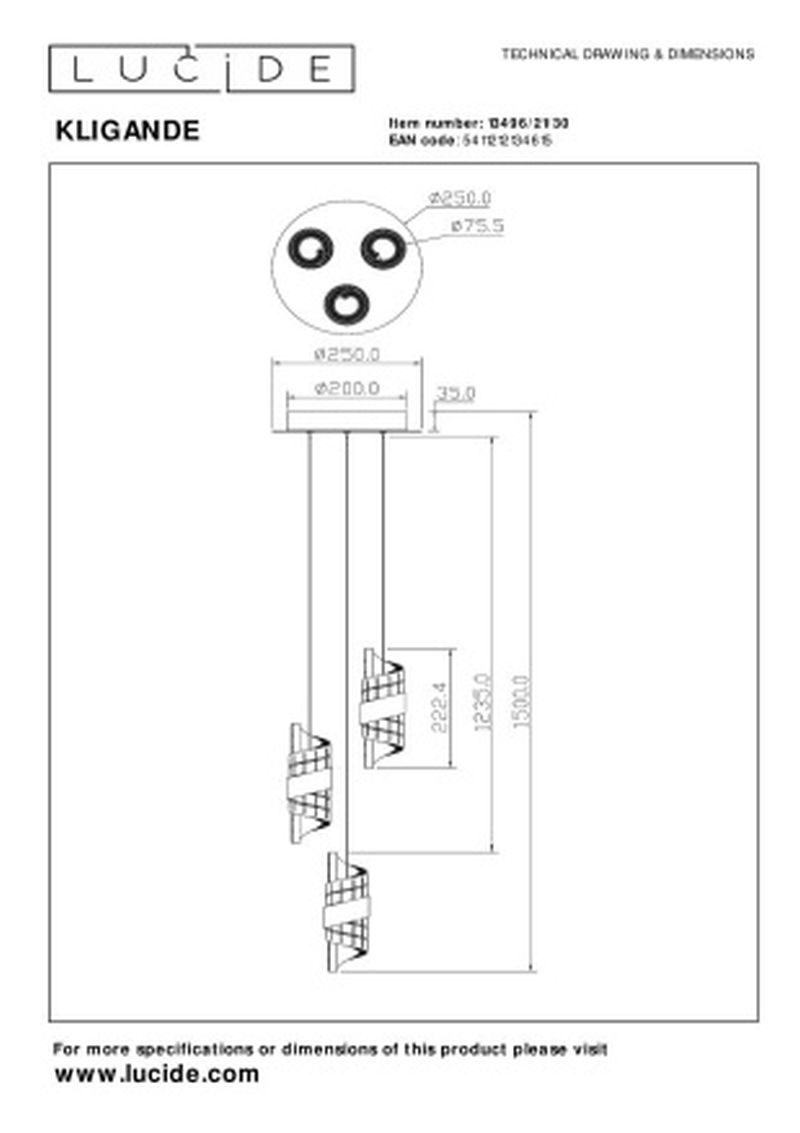 Lucide KLIGANDE - Závesné svietidlo - Ø 25 cm - LED Rozm. - 3x8W 2700K - Čierna